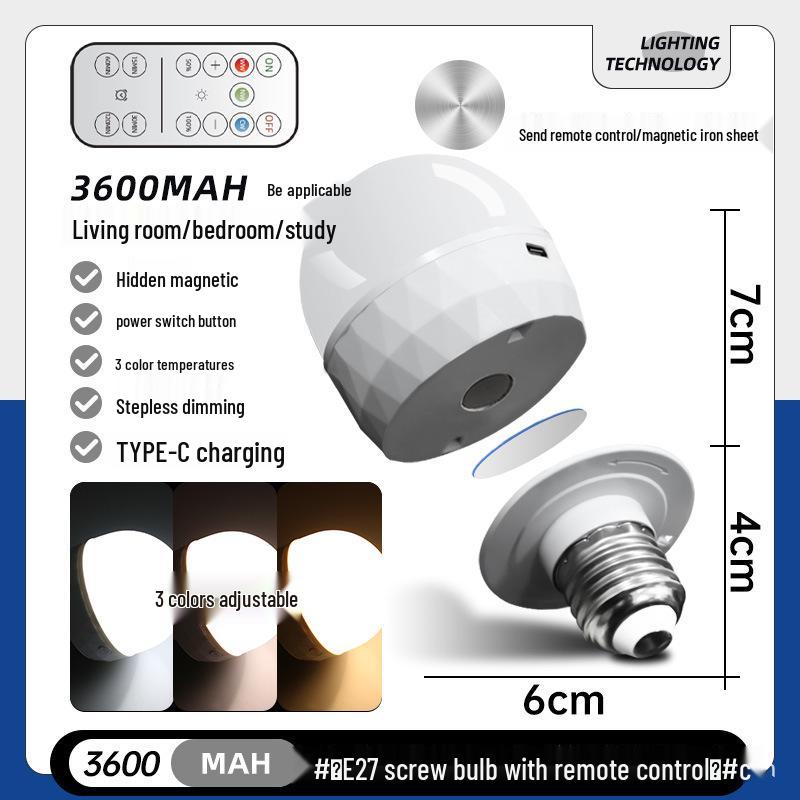 Wireless RGB LED Light Bulb with Magnet and Type-C Charging for Home, Camping, and Outdoor Use