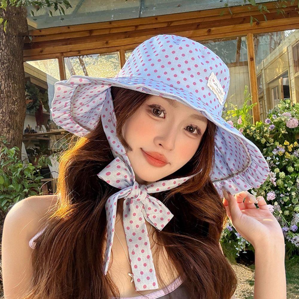 Ribbon Summer Sun Hat Lace Bucket Hat Portable Sunshade Hat Outdoor