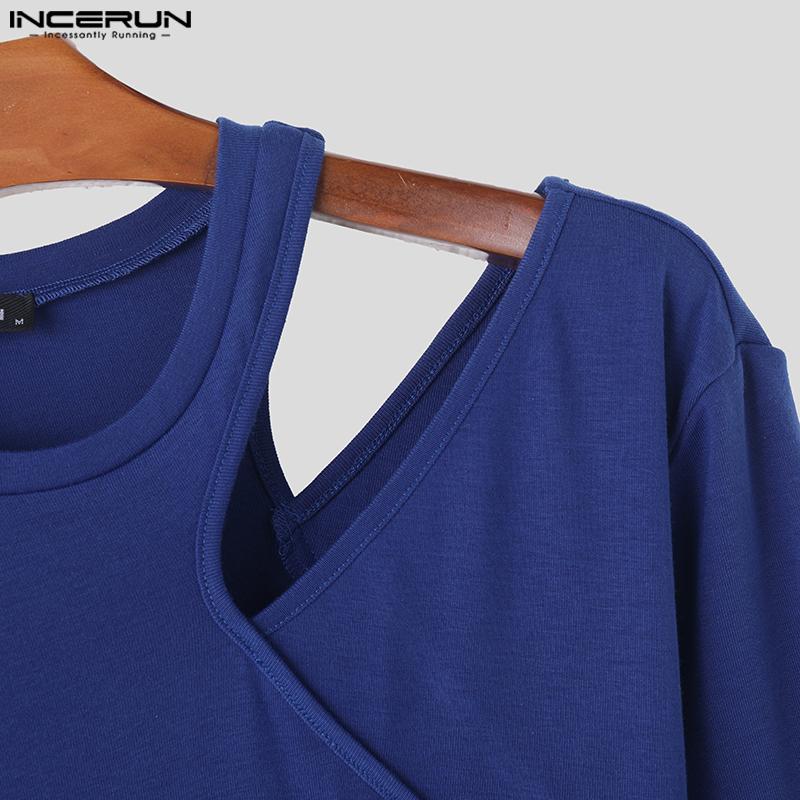INCERUN Men Spring Long Sleeve Cutout Basics Casual Tops Undershirts