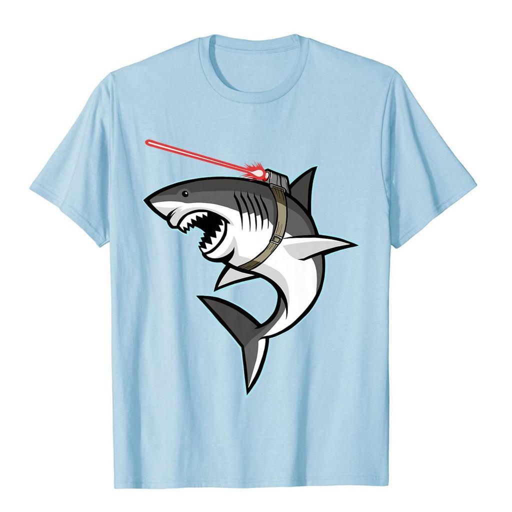 Shark With Laser Beam Premium T-Shirt Cartoon T Shirts For Men Cotton Tees Kawaii Men Clothing Europe Special