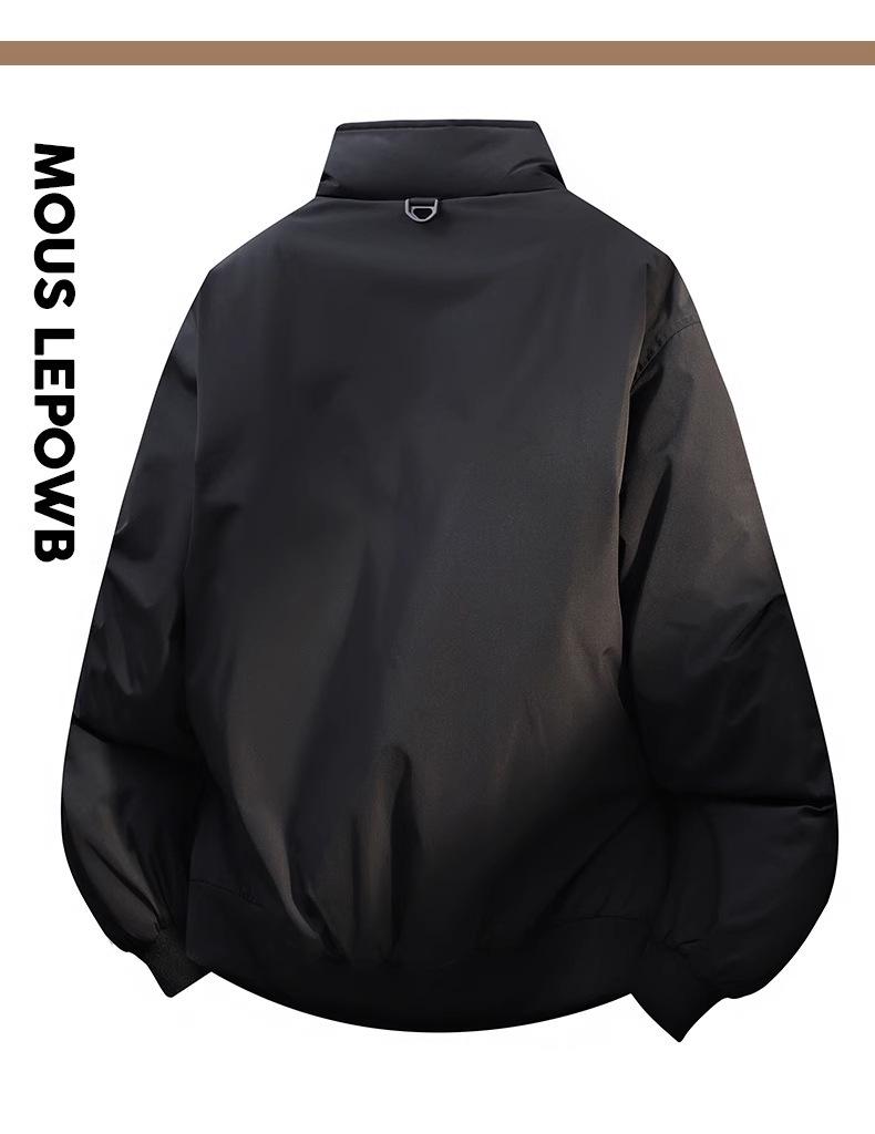 Męska pikowana kurtka robocza w stylu amerykańskim, bawełniana - kołnierz stojący, ciepła, pogrubiona, luźny krój, jednolity kolor, odzież wierzchnia jesień/zima.