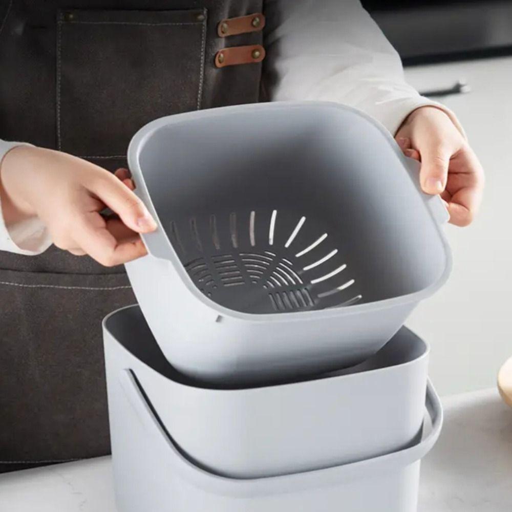 2 Tier Rubbish Container 6.8L Garbage Bin Portable Kitchen Food Waste Bucket  Table
