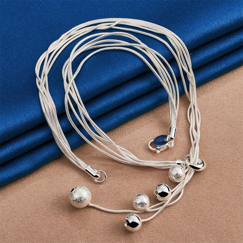 925 Sterling Silver Exquisite Frosted Glossy Beaded Pendant Necklace for Women Fashion Party Wedding Gift Jewelry