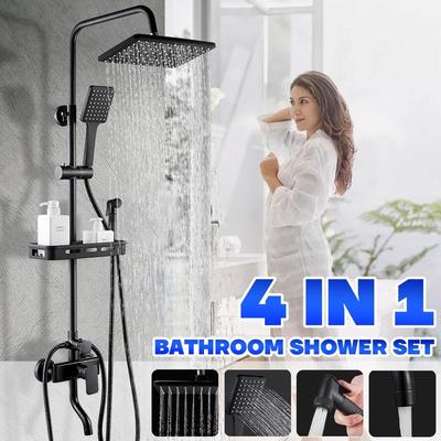 Matte Black Bathroom Shower Faucet Set Wall Mount Rainfall Shower Mixer Tap Bathtub Shower Mixer Tap 3-way Shower Mixer