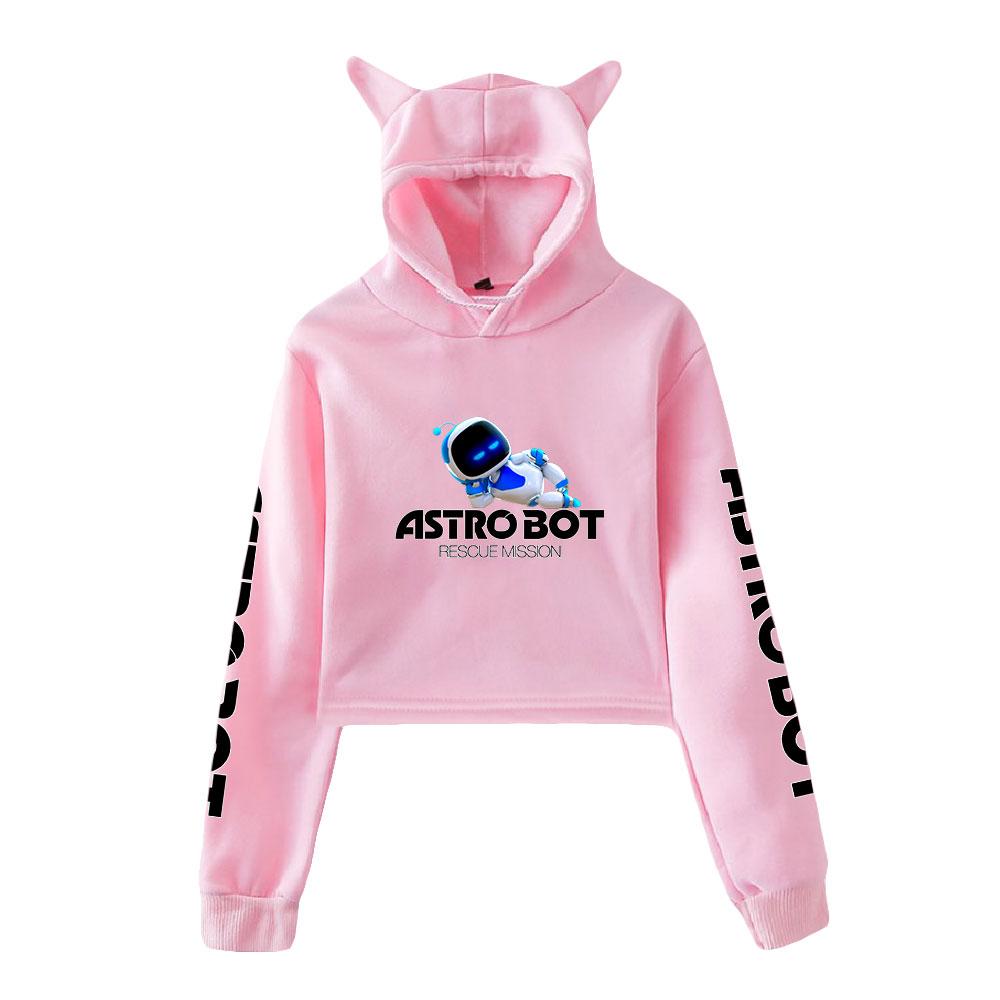 Streetwear Women Sexy Astro Bot Print Cropped Sweatshirts Oversize Loose Pullovers Spring Korean Casual Tops