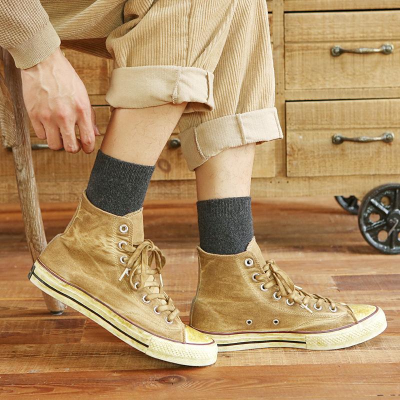 5/10 Pairs Winter Thickened Warm Fleece Socks for Men Solid Colour Versatile Mid Calf Imitation Wool Business Socks Home Elderly Socks Comfortable