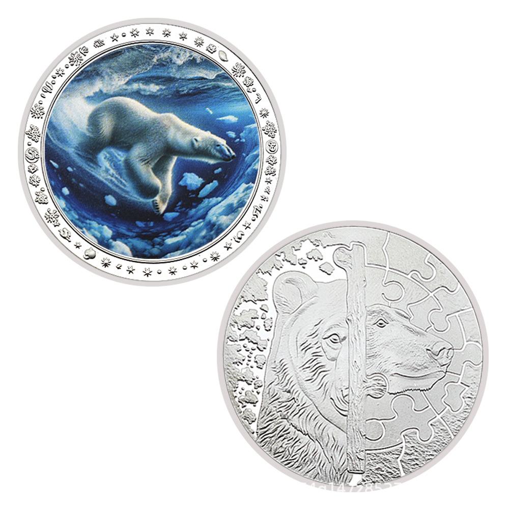 Rare animal coins, collectible gifts, colorful, polar bear collectible commemorative coins, medals, badges