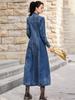 Johnature Frauen Frühling Mode Vintage Stickerei V-ausschnitt Denim Kleid Lose Retro Casual Kleid