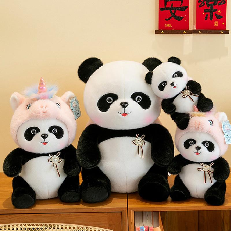Panda Plush Toy Unicorn Hat Doll Stuffed Animal Cartoon Decor Pp Cotton Gift