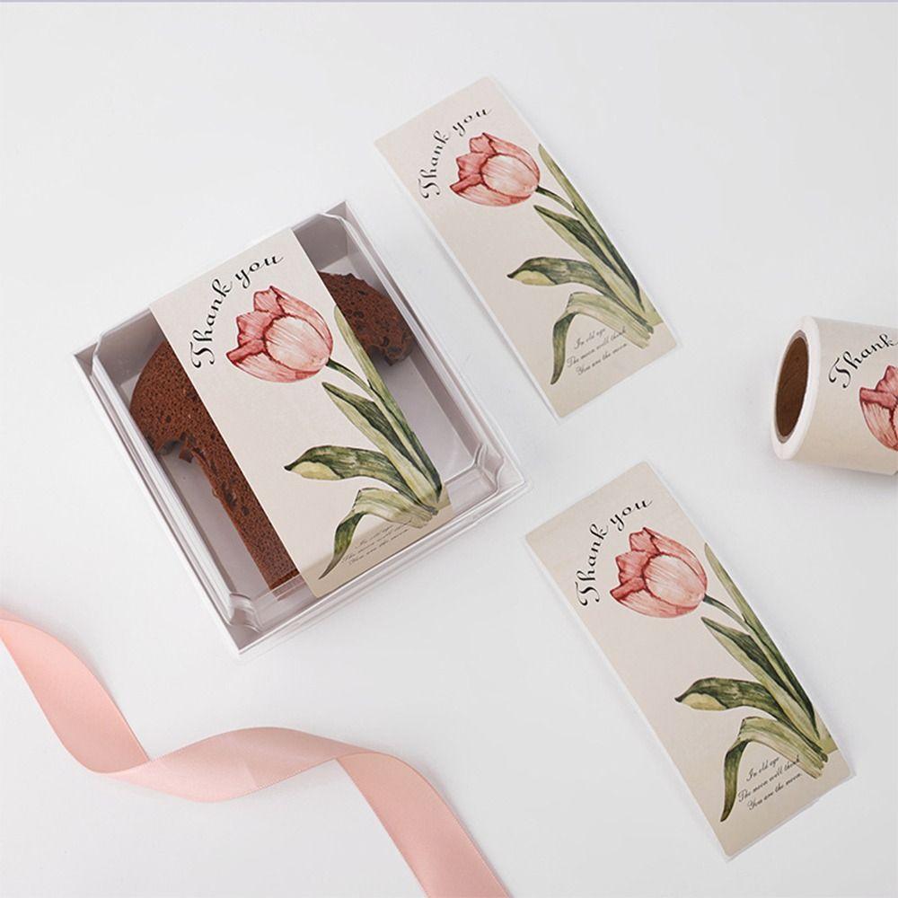 50PCS 6*15cm Thank You Seal Stickers Tulip Flower Floral Tags Package Labels Online Retails