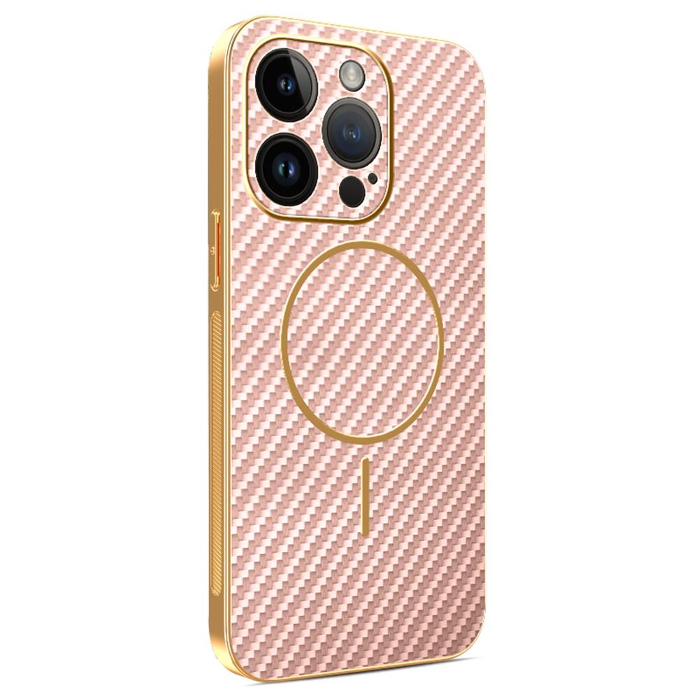 For iPhone 14 Pro Phone Case Carbon Fiber Textured Electroplated TPU Back Cover