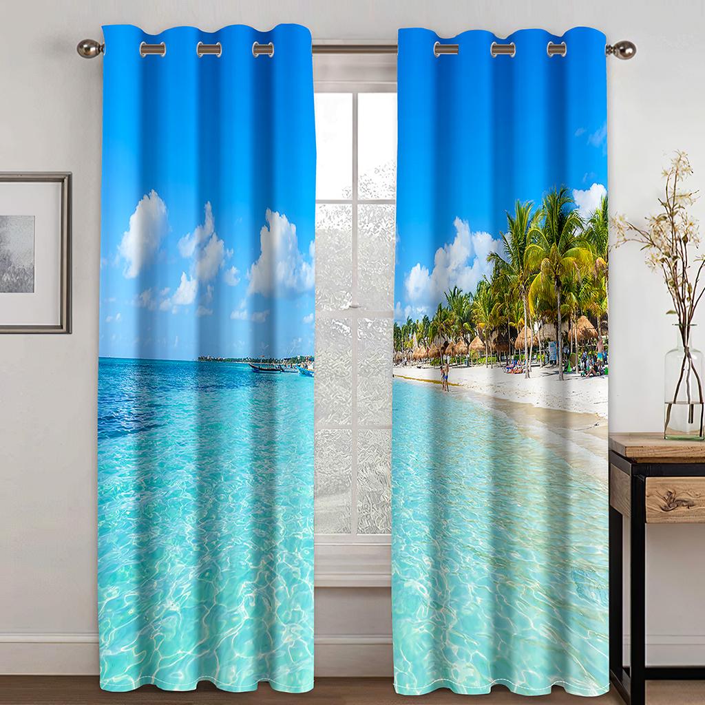 Meer Strand Blau Ozean Landschaft Schatten Vorhang Deluxe Wohnzimmer Schlafzimmer Home Decor Vorhang 2 Panel Kostenloser Versand