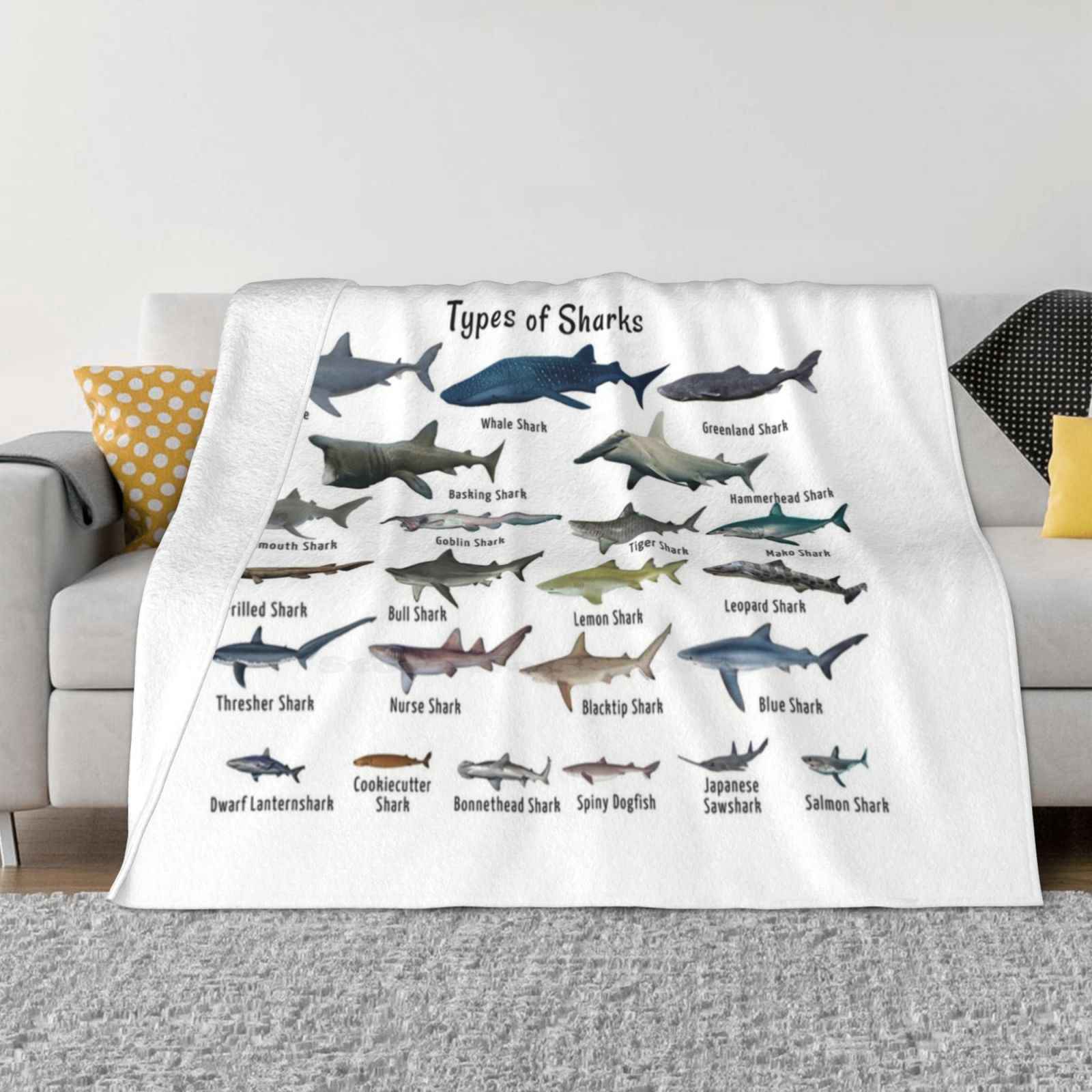 Sharks Of The World Types Of Sharks Whale Shark Hammerhead Shark Tiger Soft Warm Blanket Sofa/Bed/Travel Love Gifts Pets 30x40in