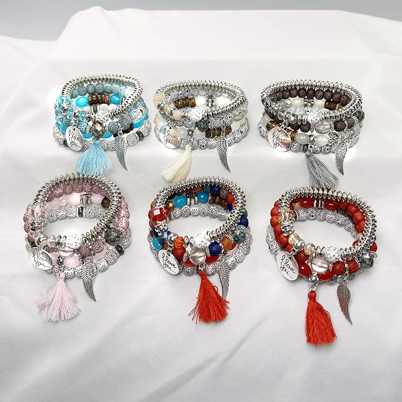 

4 шт./компл., подвеска в виде крыльев в форме сердца, бусины, богемные браслеты, женские браслеты-браслеты