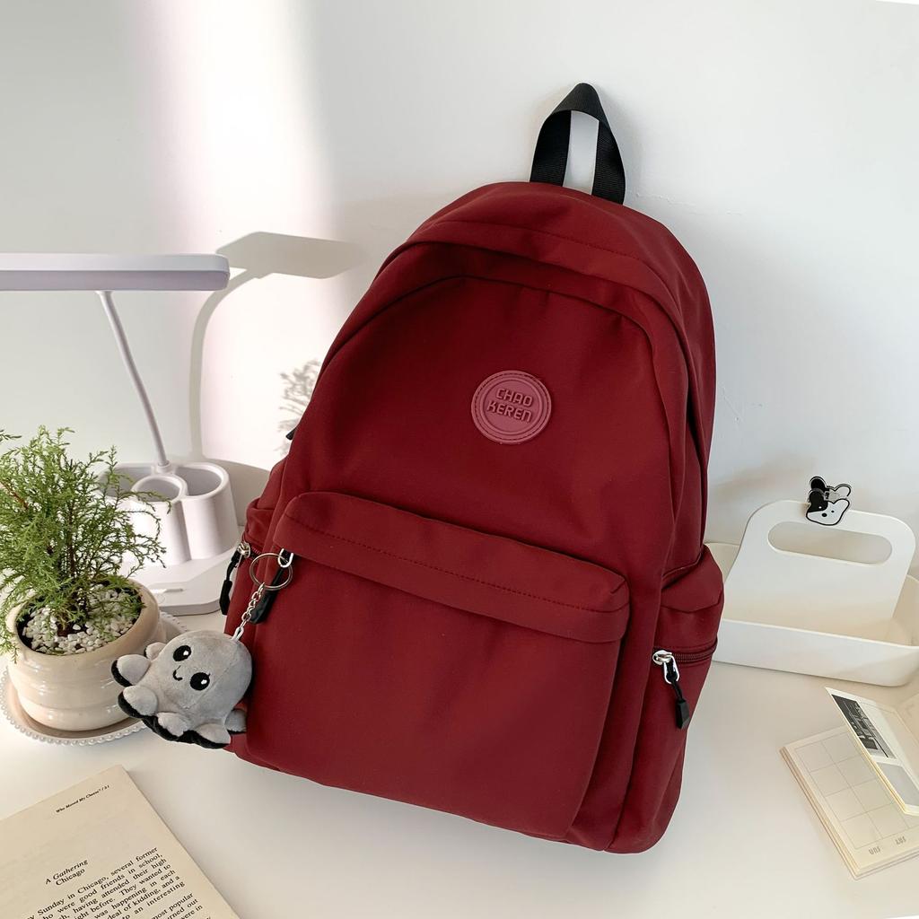 Solid Color Versatile Backpack for Travel Large Capacity Schoolbag for Junior and Senior High School Students Casual Backpack