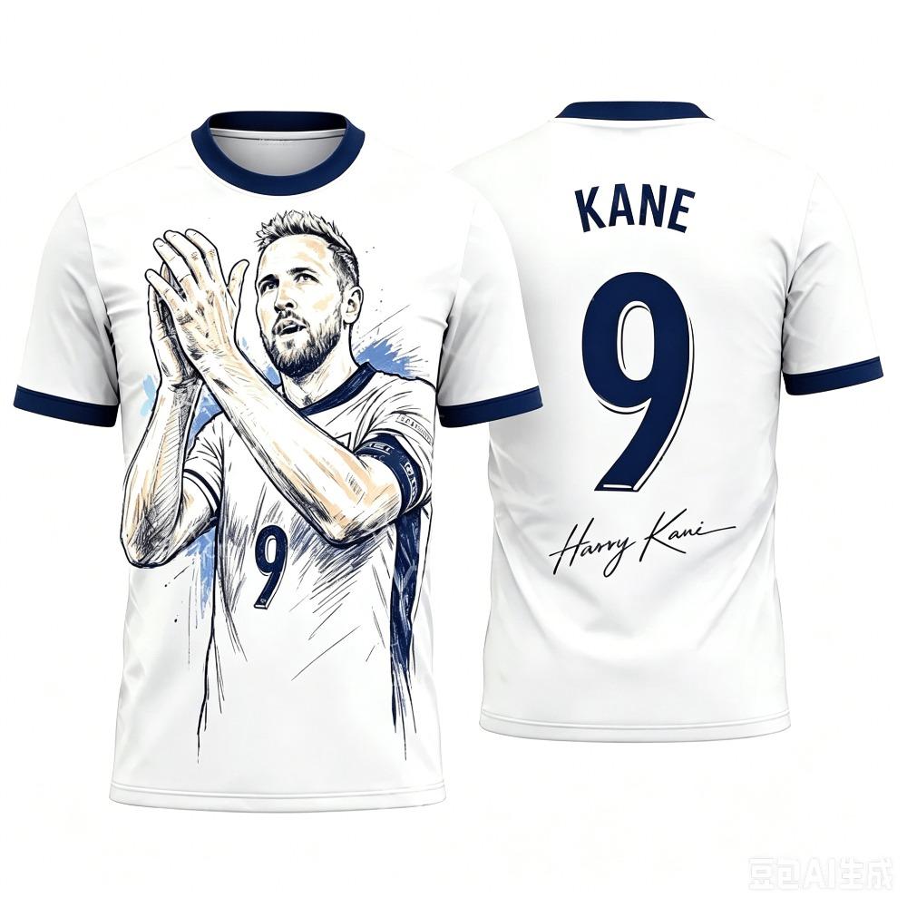 Harry Kane Fan Commemorative Summer 3D Print Children's Family Outfit Football Jersey T-shirt Suitable for Daily and Sports Wear