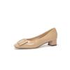 Women's Nude Patent Leather High Heels with Square Buckle