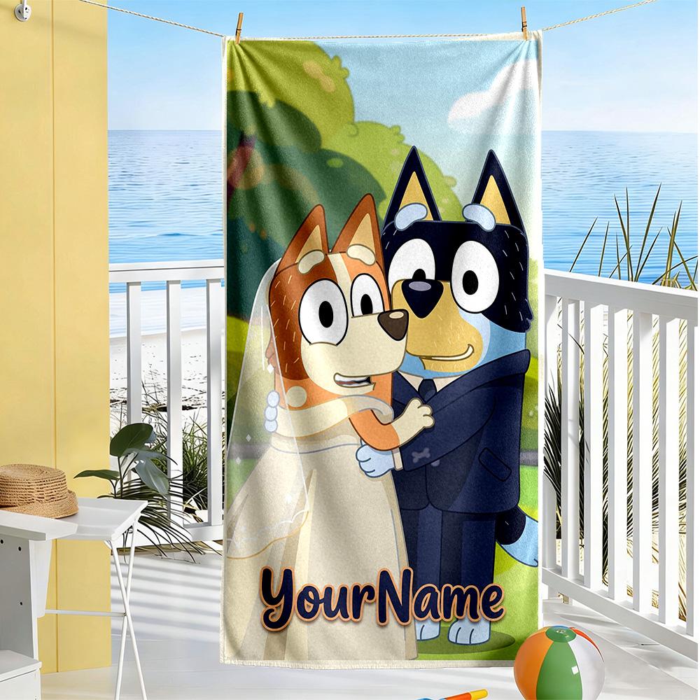 Bluey Customizable Name Beach Towel Super Soft Microfiber Quickdry Fabric Suitable for Swimming Gym Camping Yoga Vacation