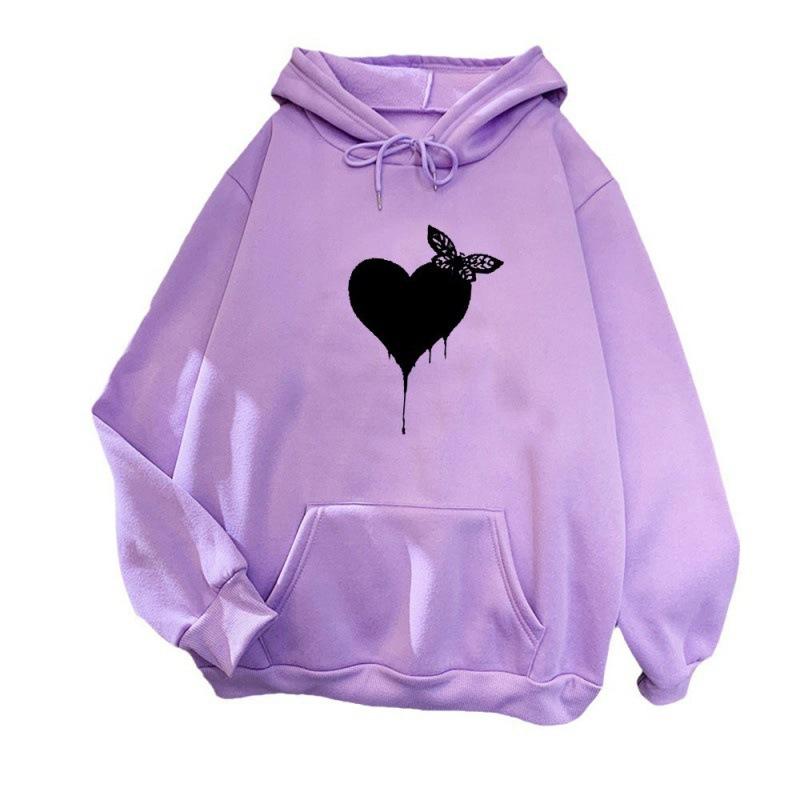 Large Size 2025 Autumn New Simple Love Hooded Jacket Men's and Women's Casual Versatile Velvet Long-sleeved Sweater