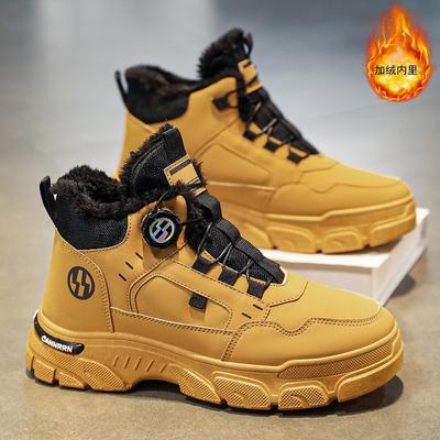 Winter Herrenstiefel Mode Leder Freizeitstiefel Plüsch Warme Sneakers High-Top Baumwollschuhe für Männer Plateaustiefel Botas Masculinas
