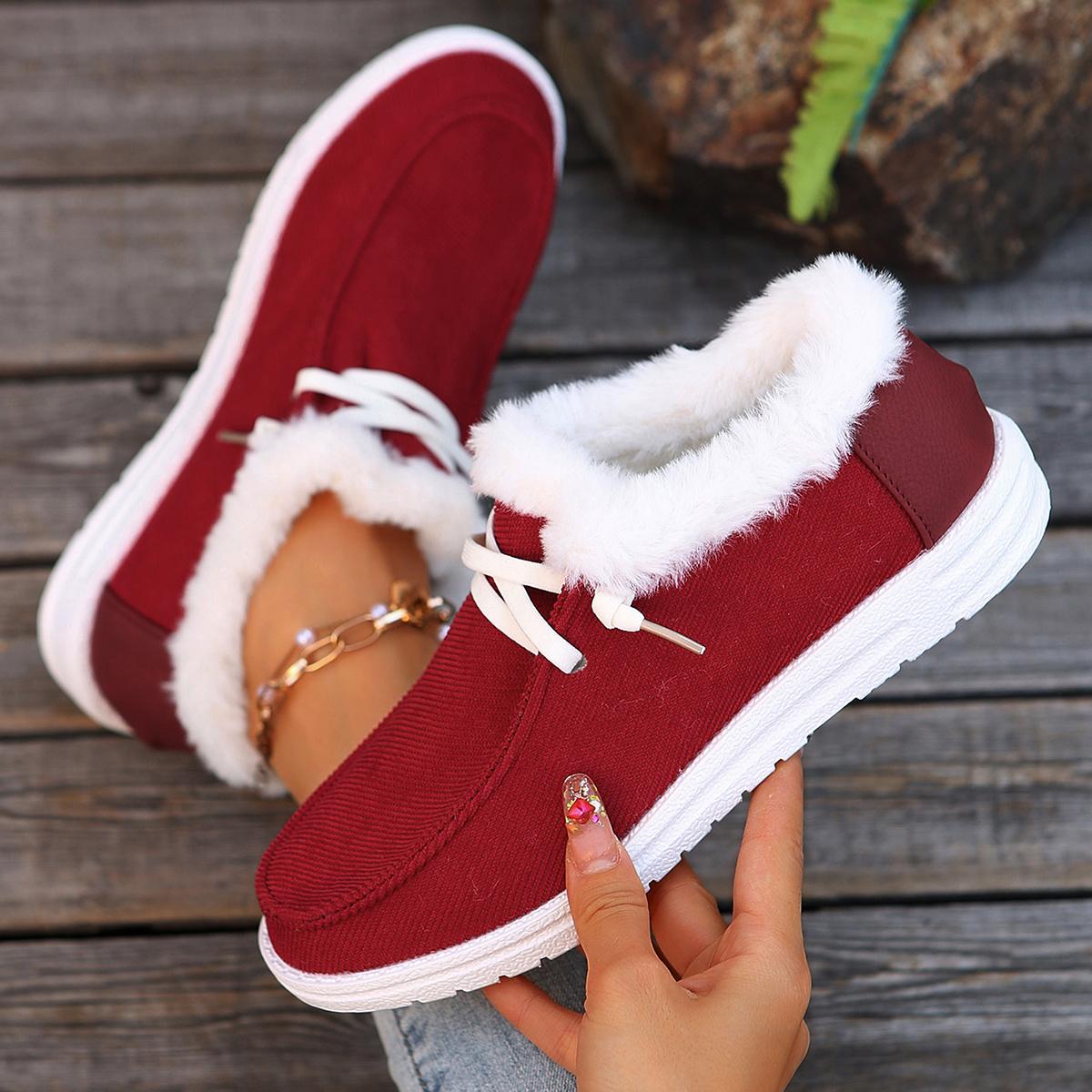 

Женские ботинки Зима 2024 Новые Ботинки для снега на толстой подошве Плюс бархатная утолщенная волосатая большого размера хлопковая обувь для женщины Botas De Mujer 43 красный