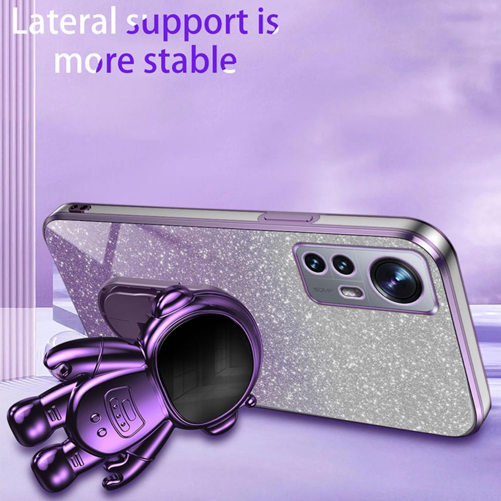 For Xiaomi 12 Lite 5G Cellphone Case PC+TPU Electroplating Astronaut Kickstand Protective Cover