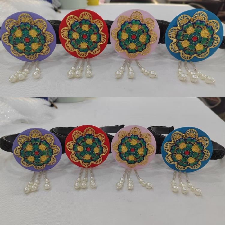 Blue Glaze Pearls Korean Hair Hoop Traditional Headband for Stage Shows and Ethnic Festivals Handmade Hair Accessories