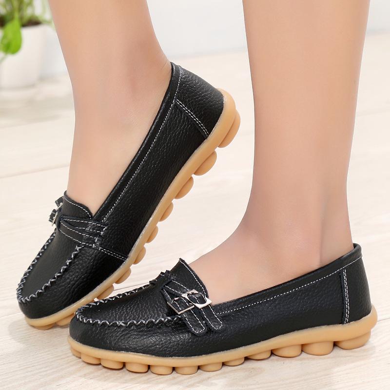 Women's Cowhide Nurse Shoes - Autumn/Winter, White, Casual, Flat Heels, Toe Design, Ideal for Middle-Aged and Elderly.