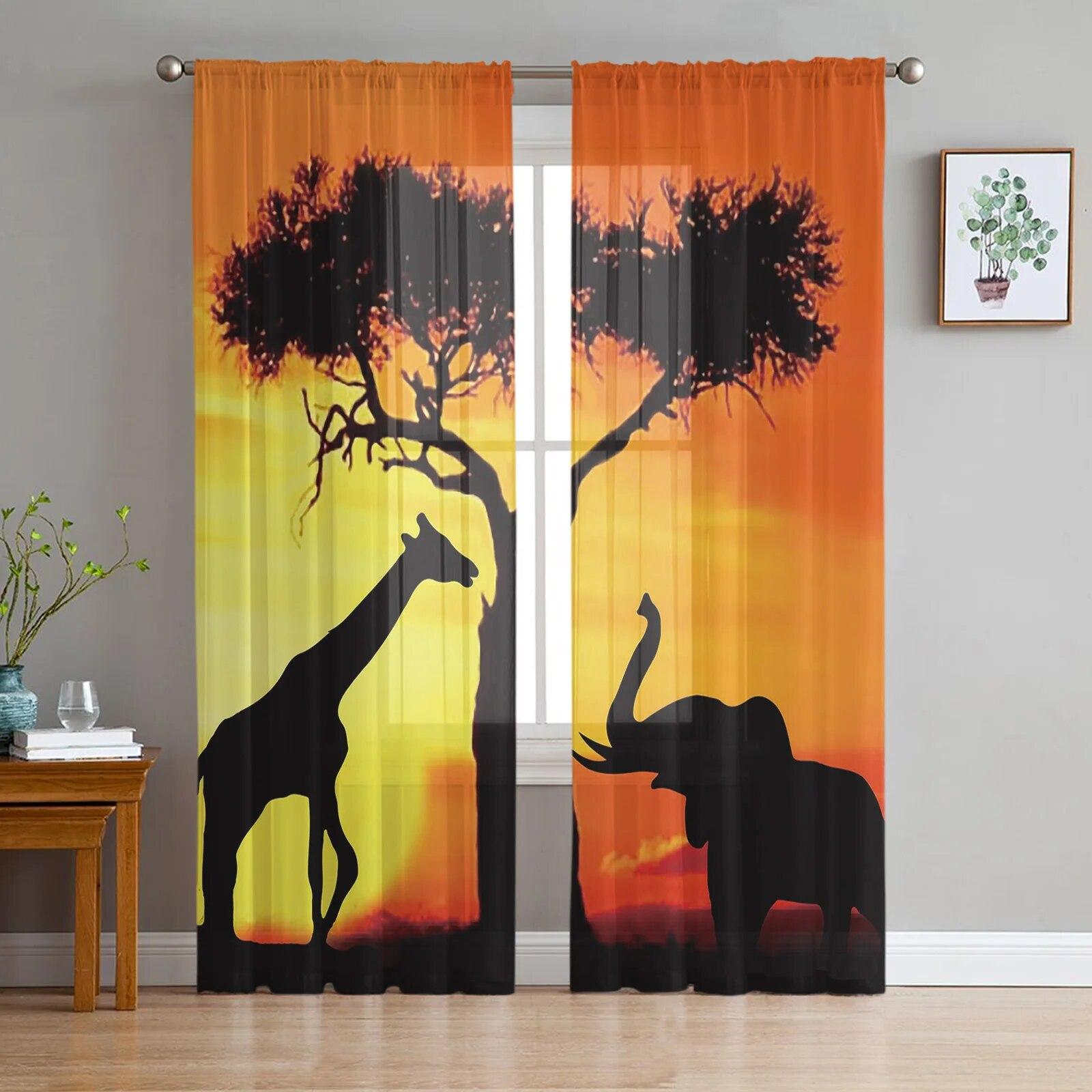 

Giraffe Animal Oil Painting Tulle Curtains Fashion Printed Sheer Curtain for Living Room Balcony Window Modern Decor 135W x 114H(cm)