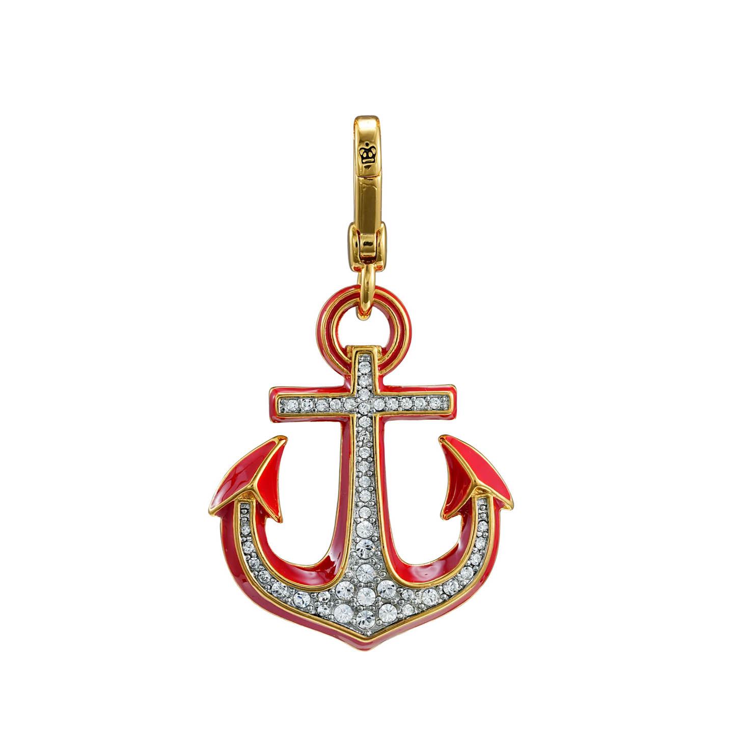 Модная унисекс эмалированная красная подвеска-якорь на цепочке-колье с полным бриллиантовым покрытием