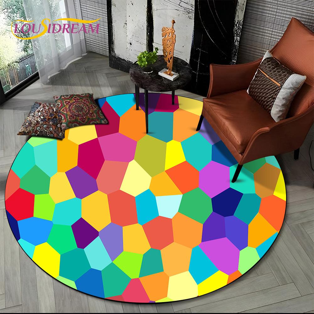 Colour Rainbow 3D Illusion Vision HD Cartoon Round Area Rug,Carpet Rug for Living Room Bedroom Sofa Playroom Decor,Non-slip Gift