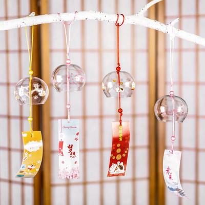 Japanese Wind Chimes Handmade Glass Home Decoration Pendant Good Luck Wind Chimes Cartoon Cat Sakura Garden Window Bell Gift
