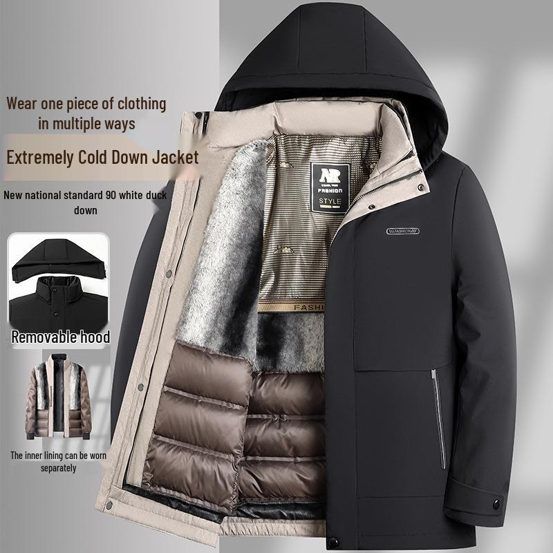 

Men s Winter Fleece-Lined Down Jacket with Removable Liner for Middle-aged and Elderly 3XL - Recommended for 160-180 jin чорний