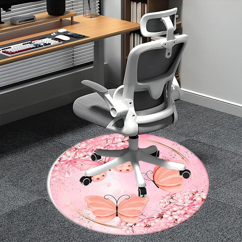 

Butterfly Print,Pink Blossom Design Chair mat Round Rug Office carpet, Machine Washable, Non slip, Suitable for Living Rooms, Bedrooms 80cm