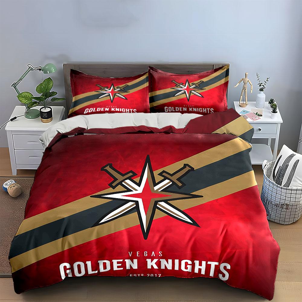 Vegas Golden Knights Logo Bettwäsche Bettbezug Set Bettbezug Kissenbezüge  (1*Bettbezug 2*Kissenbezüge, ohne Bettdecke)