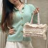 Lace broken flower canvas bag women's new fashion casual commuter tote bag lace edge handbag