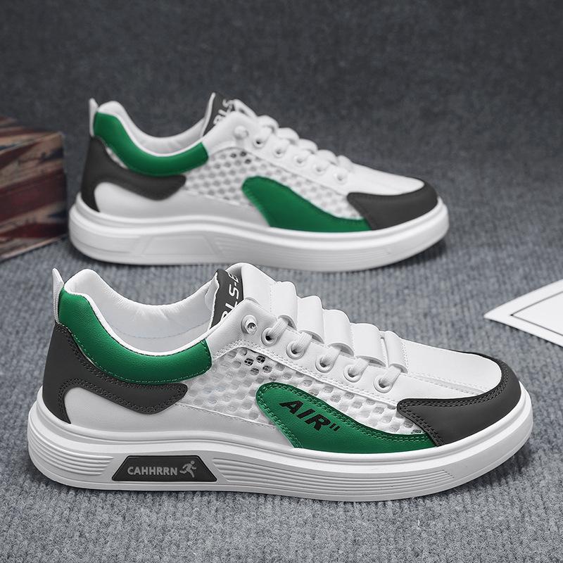 2024 summer thin breathable mesh casual flat baseplate shoes elastic band foot cover leather splicing sports men's shoes