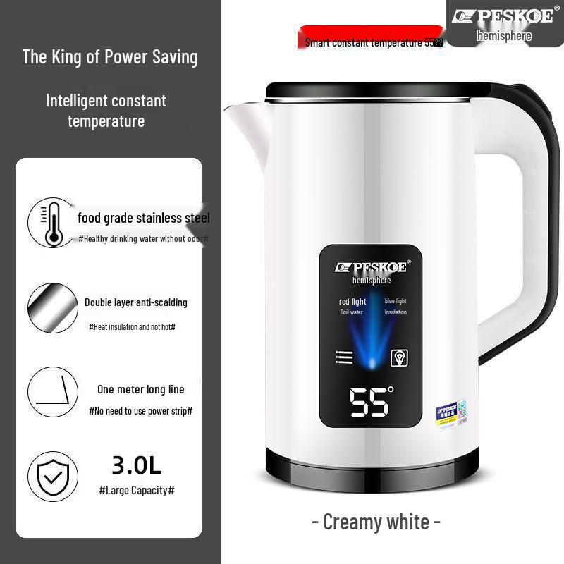 Electric Stainless Steel Insulated Kettle for Home, Dorm, and Hotel Use