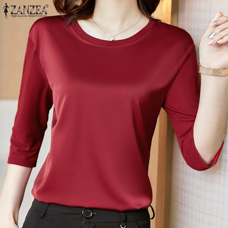 

ZANZEA Женская повседневная свободная блузка с круглым вырезом и рукавами 3/4