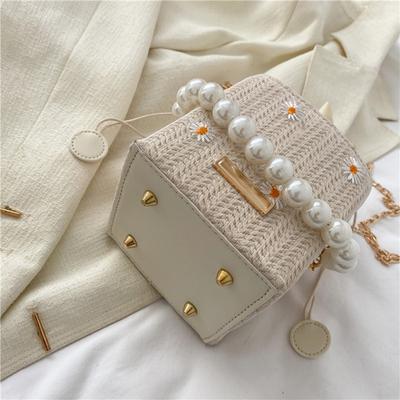 Summer Popular Small Bag Women 2025 New Beach Bucket Bag Internet Celebrity Straw Pearl Chain Shoulder Messenger Bag