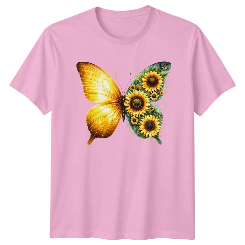 Split Butterfly Sunflower Nature Animal Unisex Graphic Tee