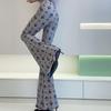 Spring Thin Women's High-waisted Flared Pants Slim Fit Trousers Printed Stretch Flared Pants