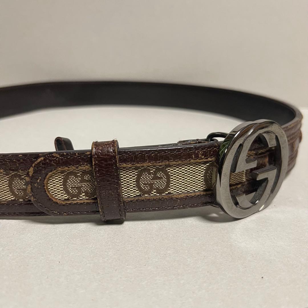 Used GUCCI Gucci Belt GG Canvas Interlocking Silver