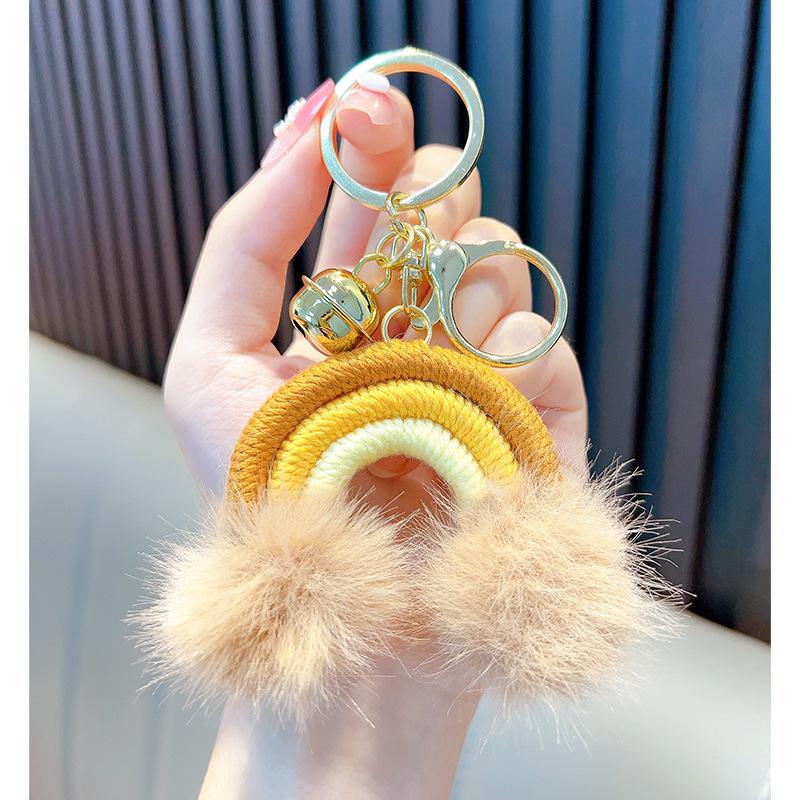 Boho Rainbow Cloud Keychain with Pom Poms & Tassels - Cute Bag Charm Accessory