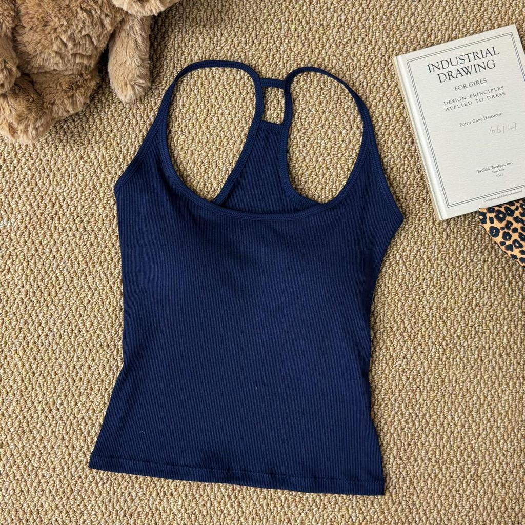 Women's Summer Hot Girl Pure Style I-Back Tank Top with Chest Pad, Solid Color, Versatile Sports Design