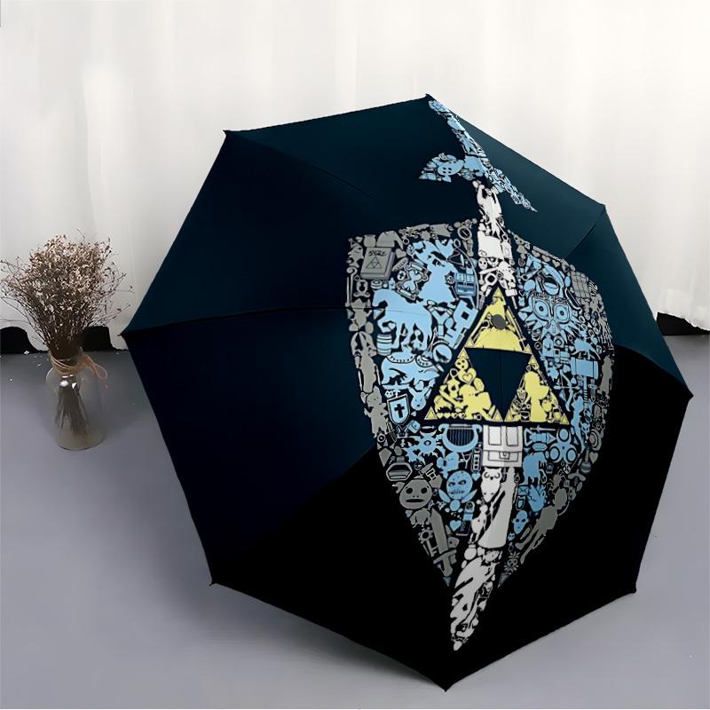 1 Stück The Legend of Zelda Automatischer Auf-/Zu Klappbarer Tragbarer Regenschirm mit 8-Rippen-Struktur für Damen/Herren, Ganzjahresgebrauch a0901141