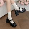 Mode Eleganta Mary Jane-skor med hög klack och rosett Kvinnor Ankelspänne Plattforms-pumps Dam Japanska Lackläder Lolita-skor Kvinna