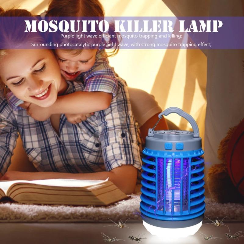 Solar LED Mosquito Killer Lamp Harmless Electric Shock Insect Trap Eco-Friendly Waterproof with Hook for Outdoor Summer Use