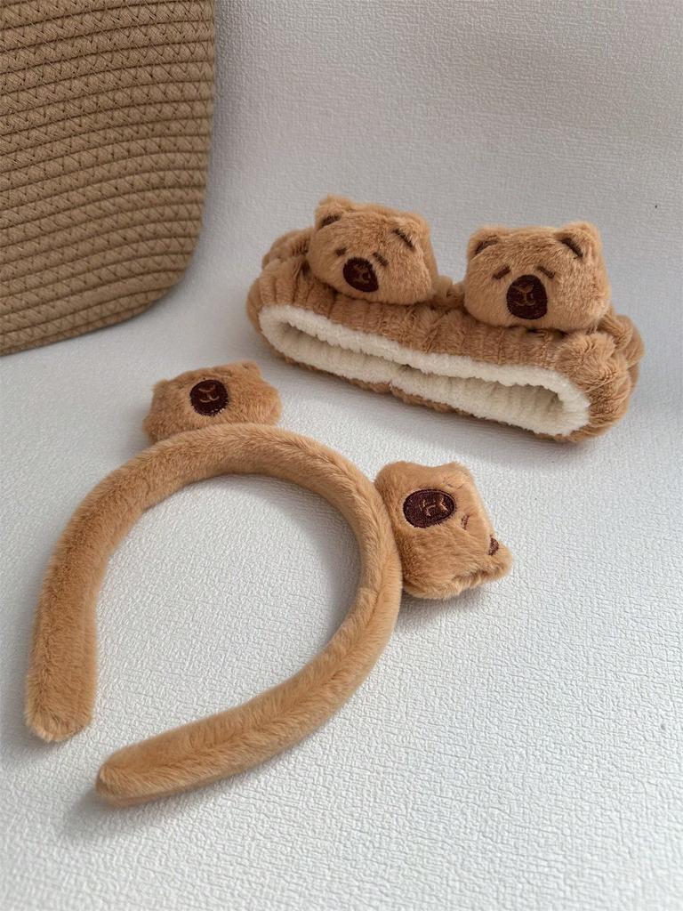 2-4pcs New Cartoon Capybara Hair Accessories Hair Bands Women Plush Animal Headband Face Wash Wristband Set Halloween