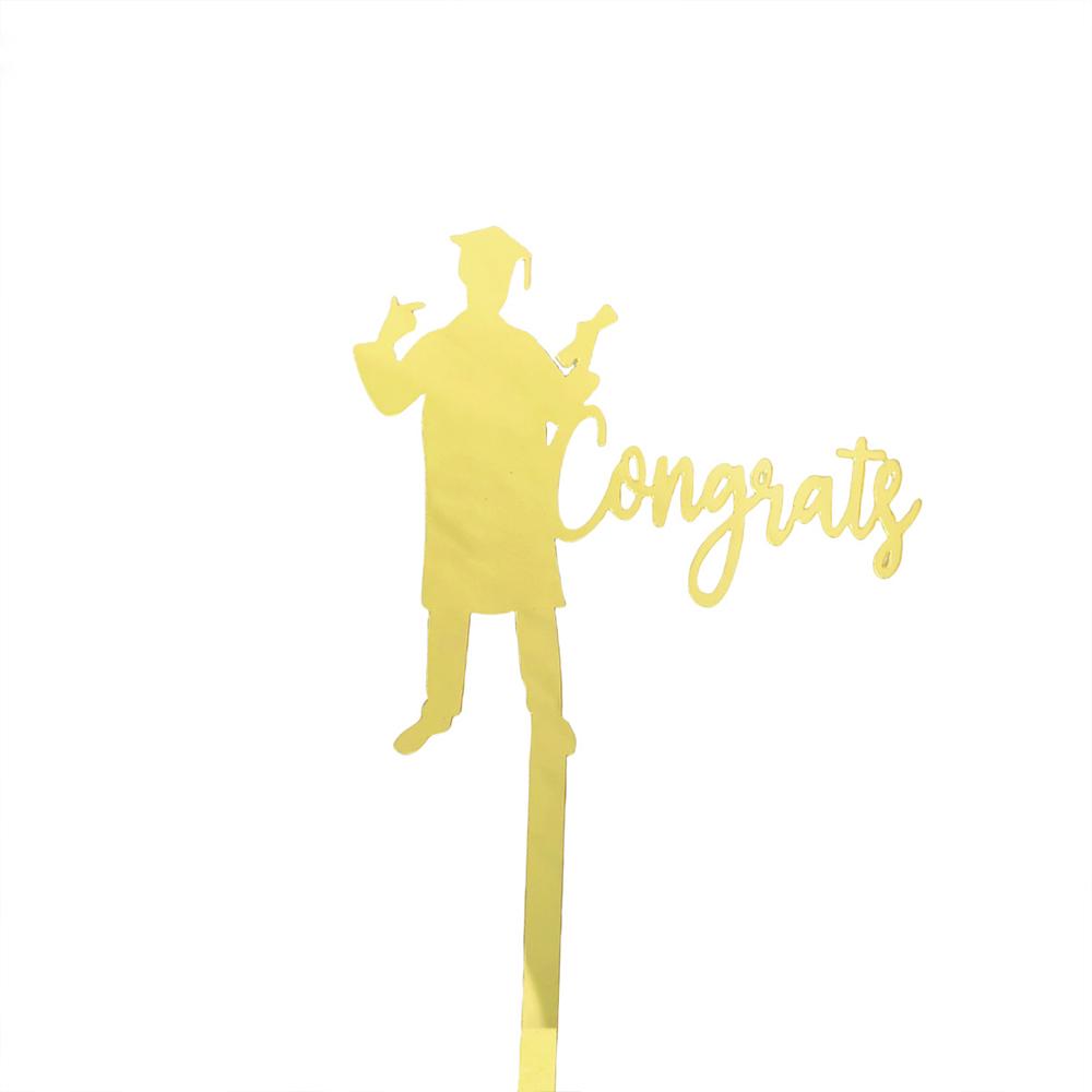 3pcs Gold Black Acrylic Graduation Cake Decorations for Congratulations Graduation Party Cake Topper Decorations Plugin